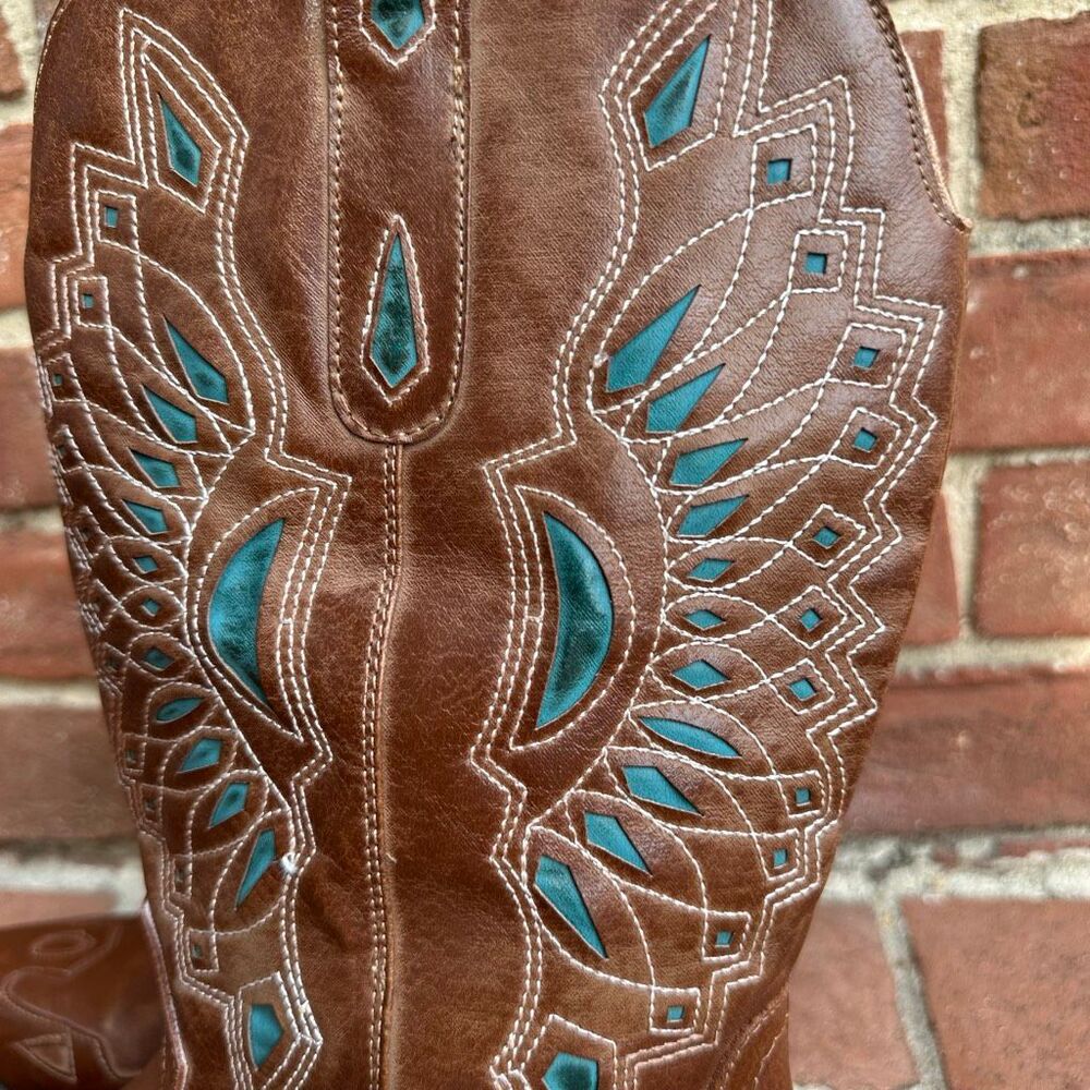 Free People Matisse Willa Western Boots Brown Turquoise Embroidered 7.5 NEW - Picture 11 of 16